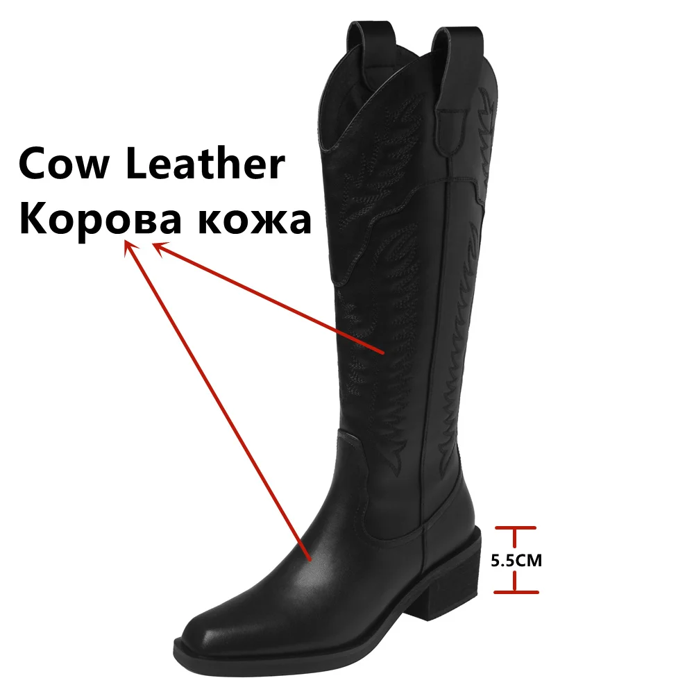 FEDONAS Embroider Women Knee High Boots Genuine Leather Thick High Heels Autumn Winter Knight Boots Retro Warm Shoes Woman 2024