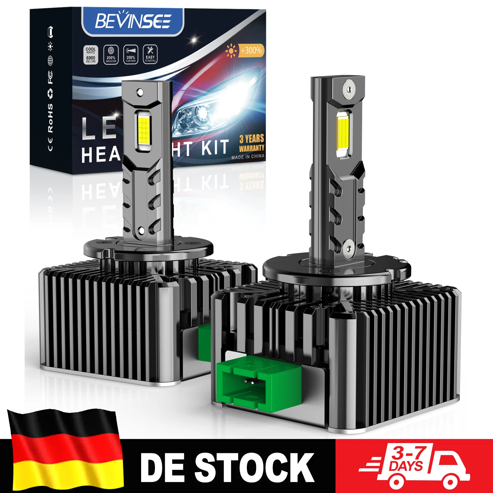 Lampadine LED per Fari BEVINSEE D1S D1R D3S D3R Canbus 70W 7000LM, Sostituzione Xenon HID D2S D2R, Plug&Play, 6000K Bianco, 12V, Lampada Auto