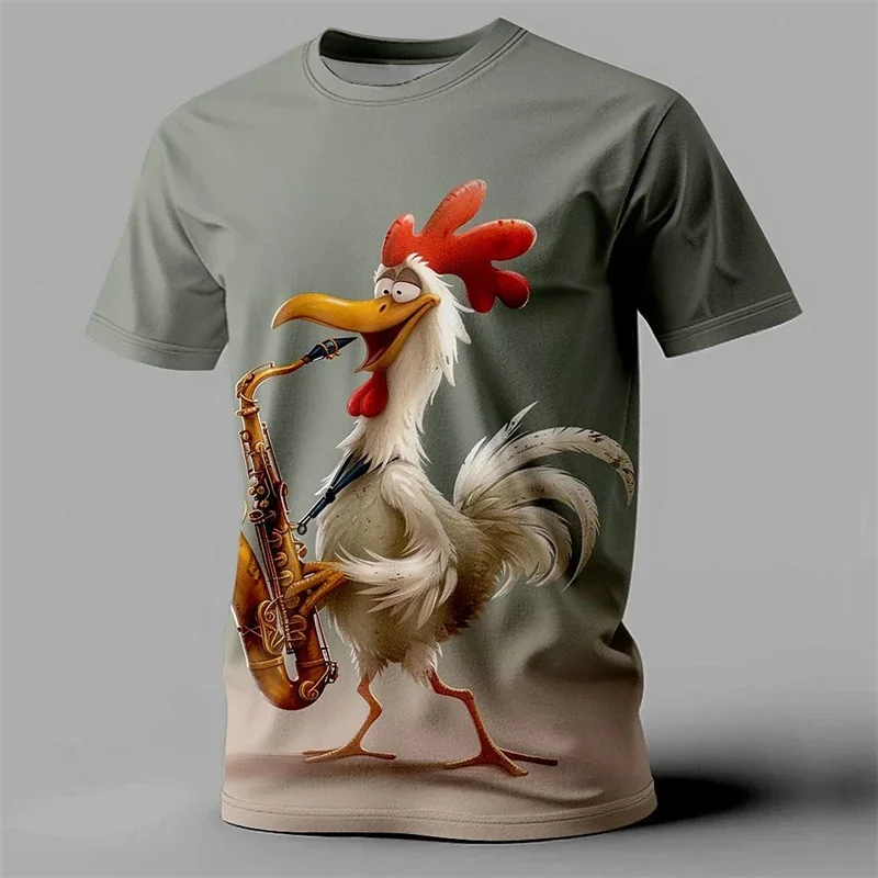 

Men's round-neck short-sleeved T-shirt, humorous and casual, animal printed chicken, street fashion, summer 2025,2025