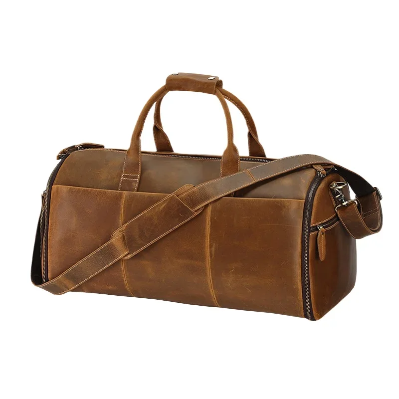 Leather travel bag large capacity multi-functional travel bag multi-compartment messenger luggage bag men