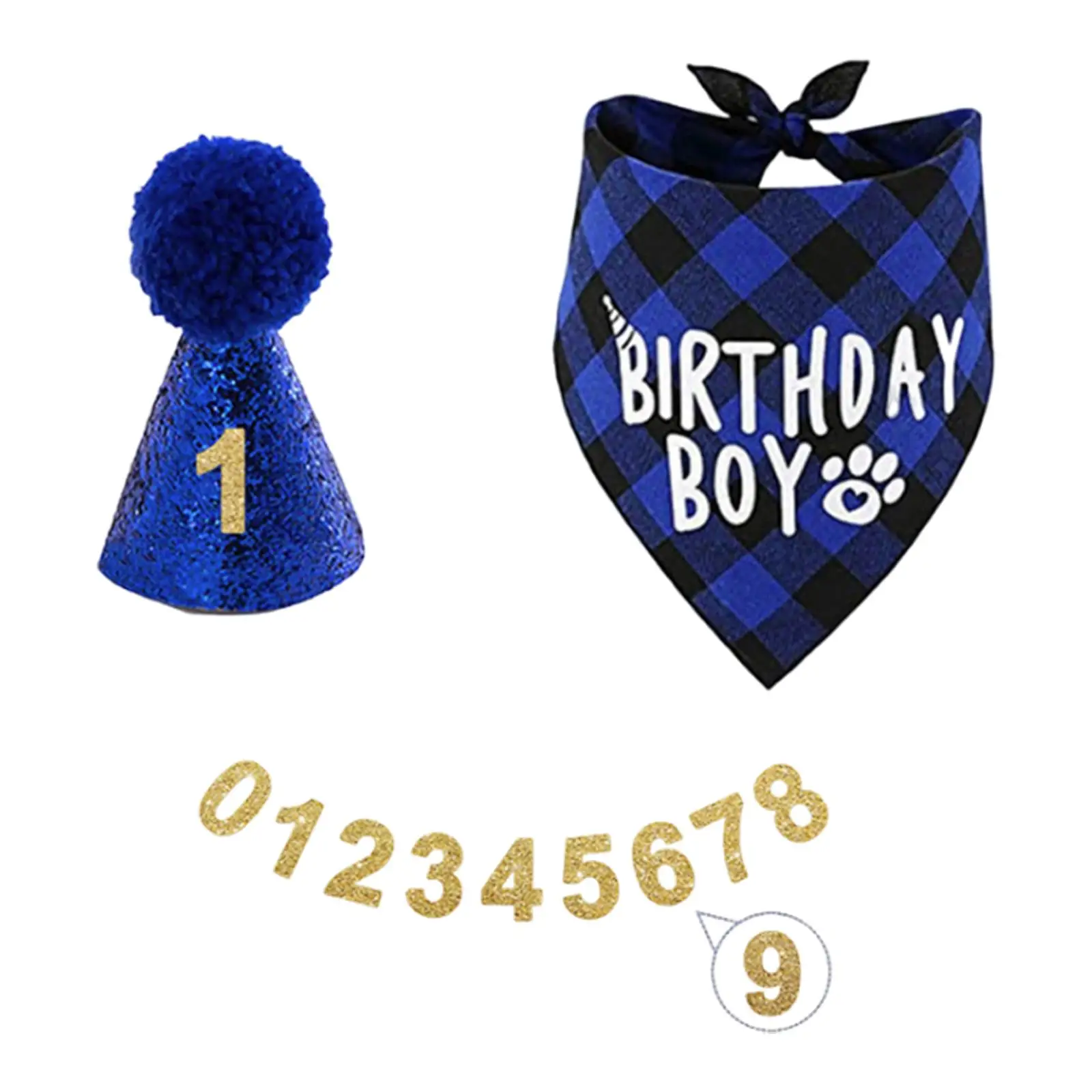 pet Bibs Hat with Aureate Numbers Birthday Printing Pattern Decorative, Triangle Scarf Hat for Puppy Small Medium Dogs Cat