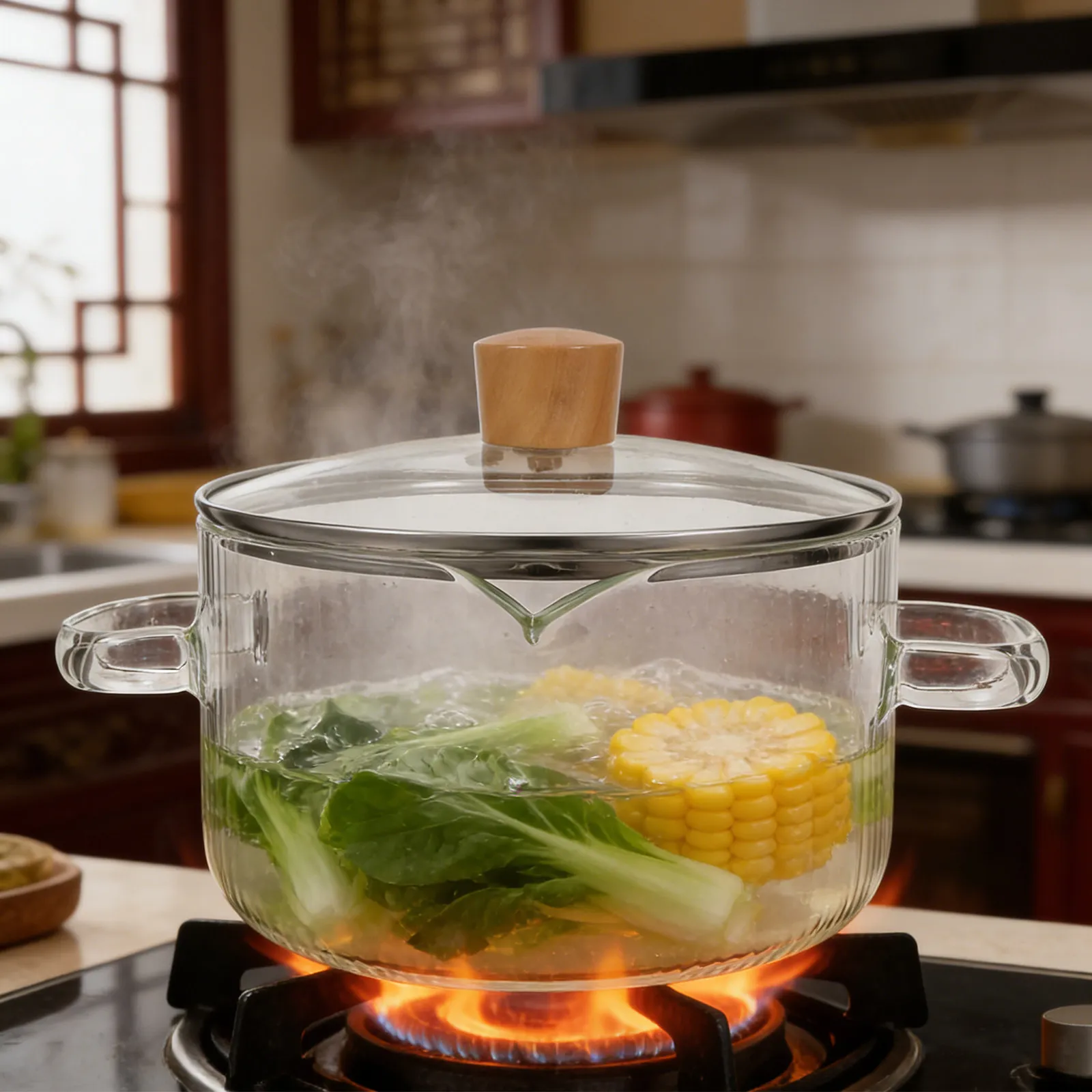 Clear Borosilicate Glass Double Handle Simmer Pot Lid Cooking Pot Transparent Stovetop Soup Porridge Noodle Stew Pan Heat