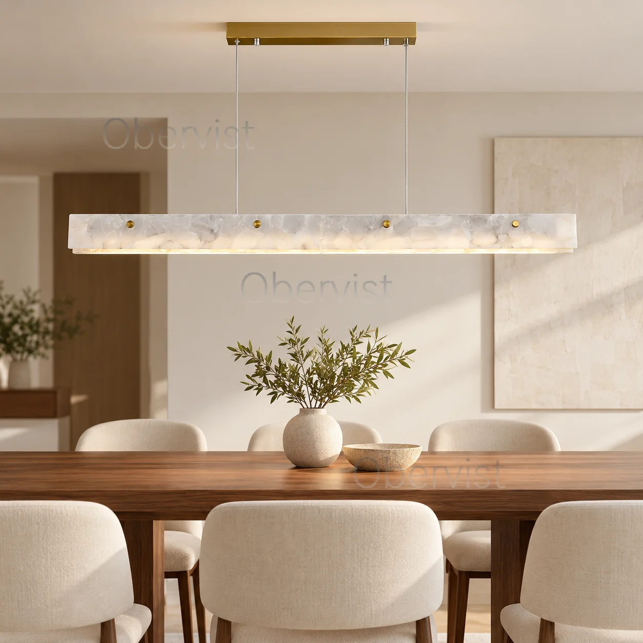 Modern Linear LED Pendant Light with Natural Marble for Kitchen Island Dining Room and Bar