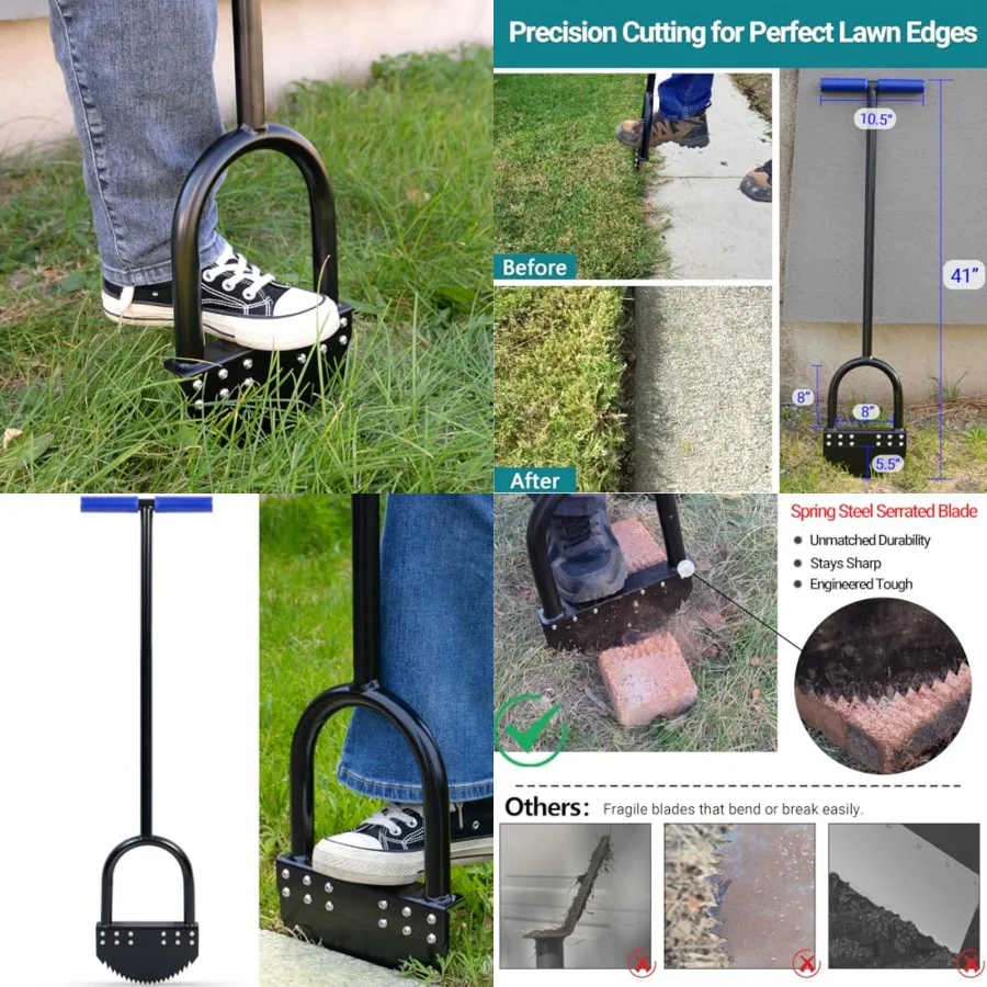 

41in Manual Edger Lawn Tool with Spring Steel Blade Manganese Steel Border Edger for Landscaping Rustproof Half Moon Edger with