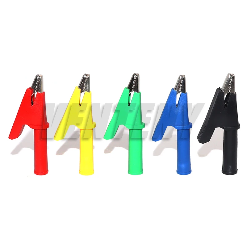 5PCS Pure Copper Insulated Test Alligator Clip 10MM Opening With 4MM Jack Safety Crocodile Clamps For Banana Plug Or Welding