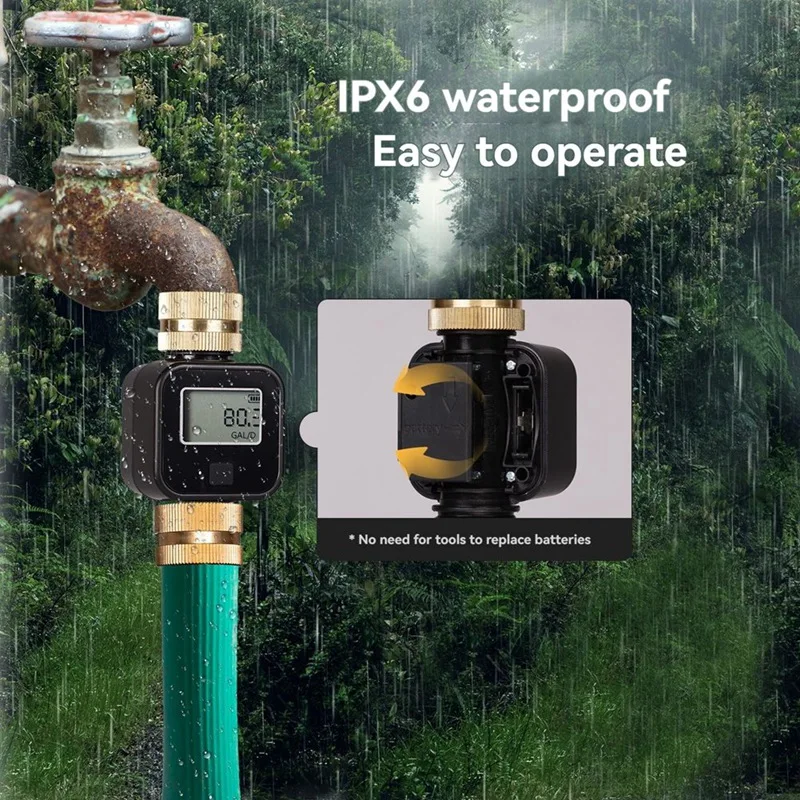 Water Flow Meter IPX6 Waterproof With Brass Inlet Thread For Measure Outdoor Garden Hose Water Tank Lawn Sprinkler