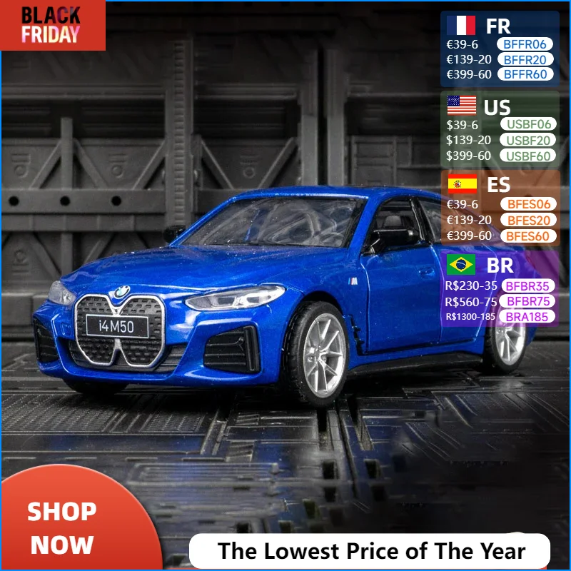 1:34 BMW I4 M50 Supercar  Alloy Model Car Toy Diecasts Metal Casting Sound and Light Car Toys For Children Vehicle