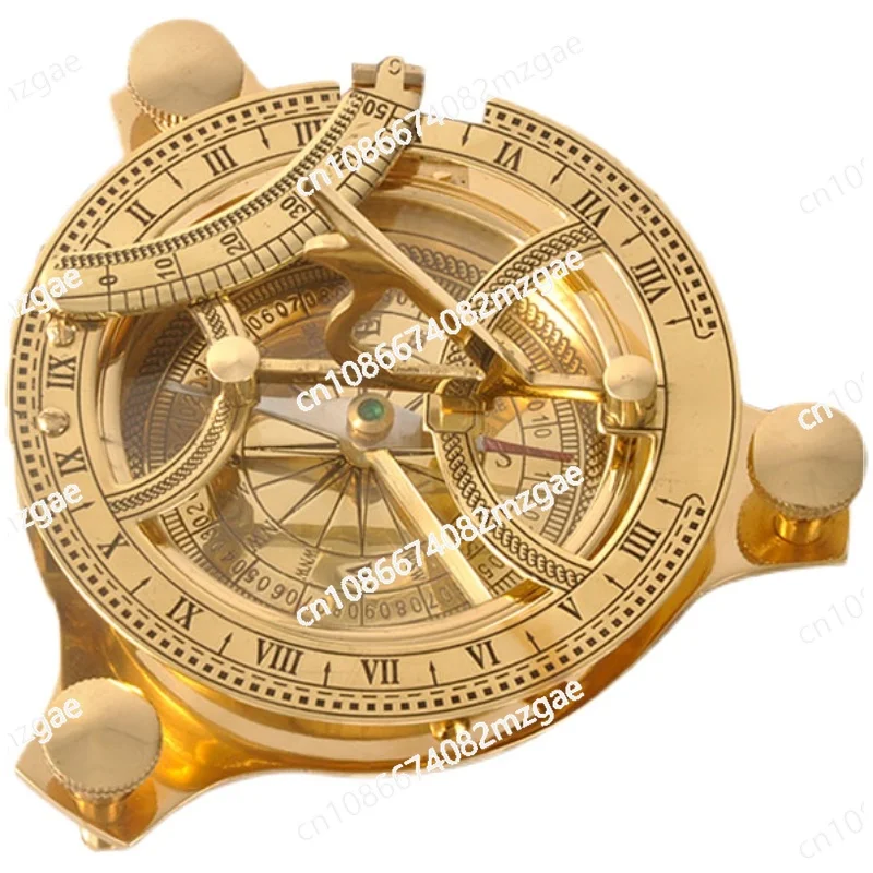 

Pure copper brass sundial compass retro outdoor portable mini compass ornament