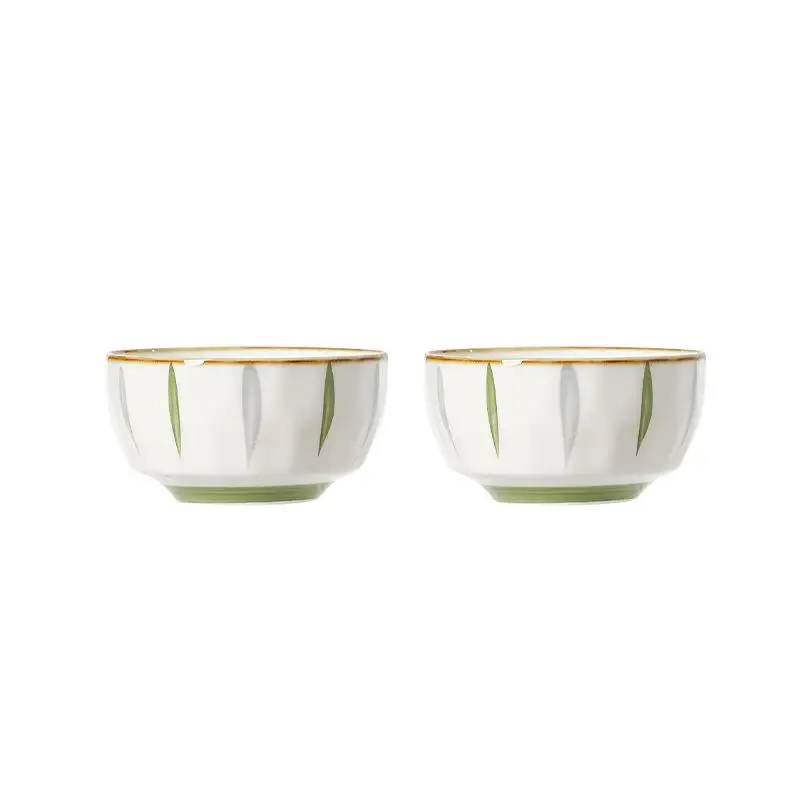 

Japanese Style Green Wood Underglaze Color Rice Bowl 4.5inch Modern Minimalist Porcelain Noodle Bowl for Household Use