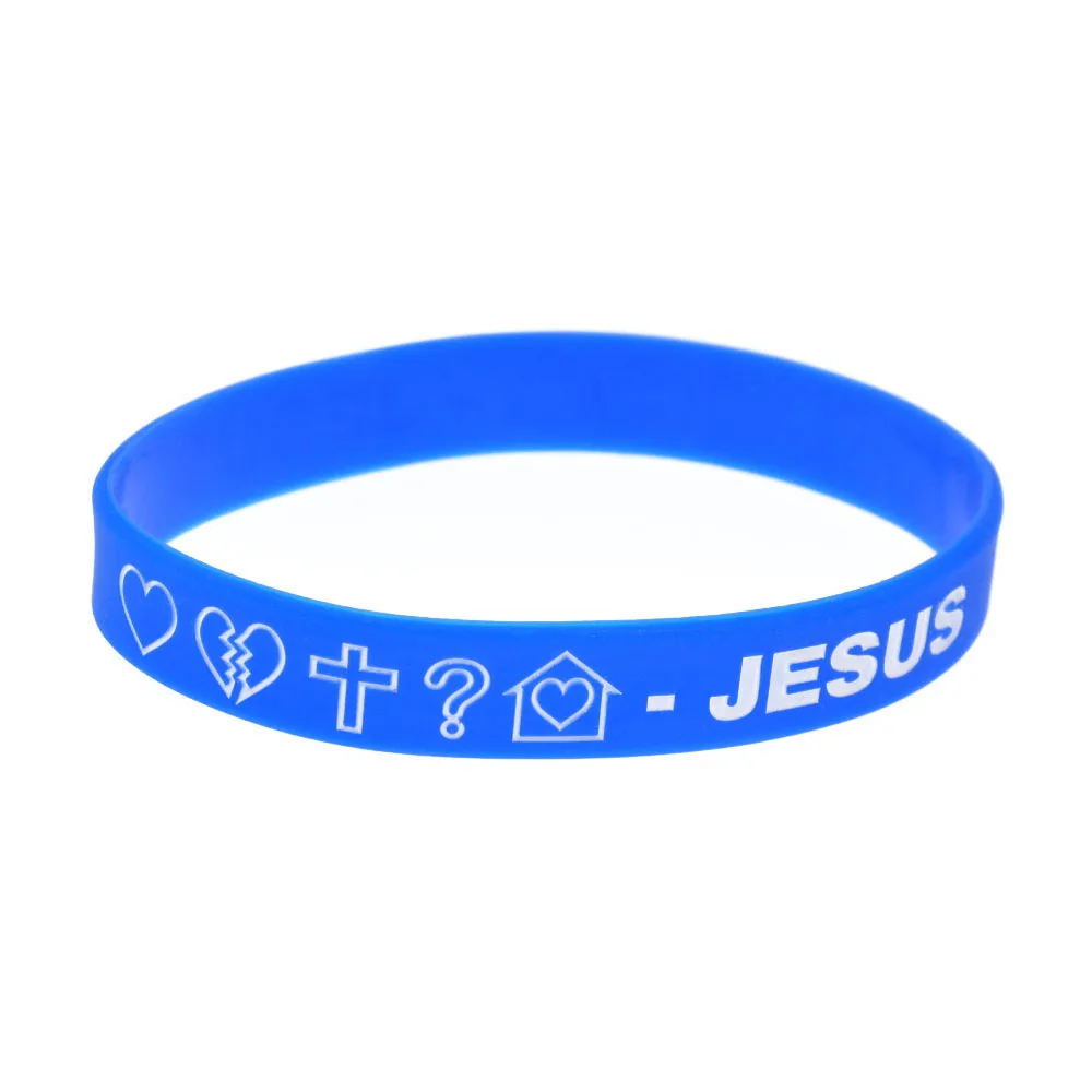 

50 Pcs Love Sad Pray Jesus Silicone Rubber Wristband Christian Bracelets Adult Size