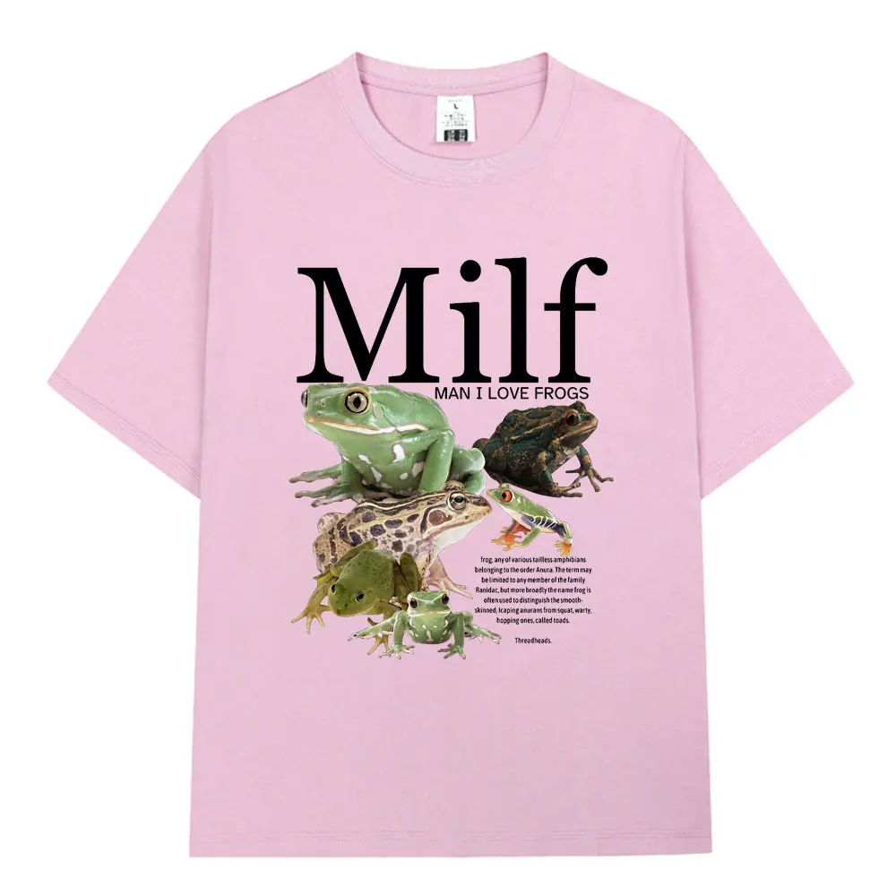 MILF Man I Love Frogs T Shirt Funny Frog Amphibian Lovers Vintage T-shirts Men Cotton Oversized Short Sleeve T-shirt Streetwear