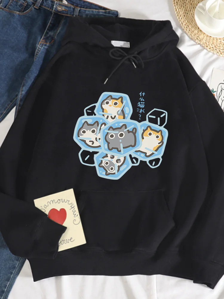 

What Cat Ice Is Funny Fun Original Niche Problem Women Hoody Autumn Hip Hop Clothes Street Casual Hooded Fleece Loose Hoodies