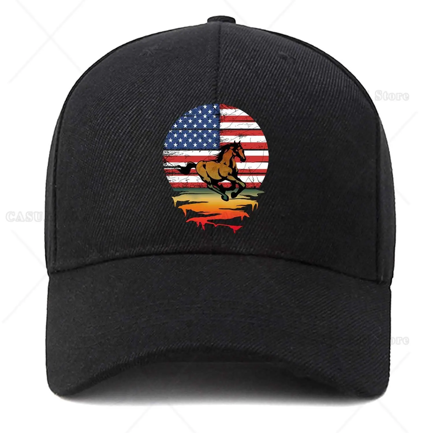 Berretto da baseball con bandiera americana cavallo Cappello da papà regolabile Cappello in cotone non strutturato Cappello semplice regolabile classico