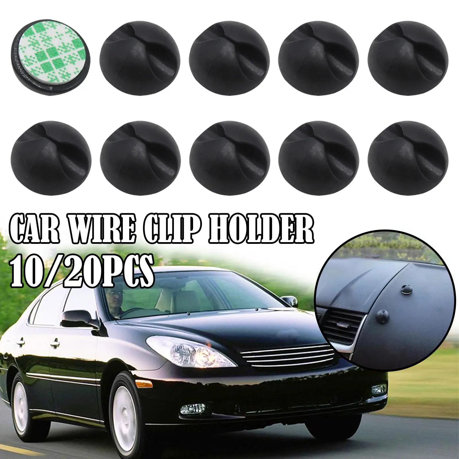 20/10pcs High Quality Car Wire Tie Clip Fixer Organizer Black Color Clamp Cord Cable Line Holder Computer USB Line Fastener