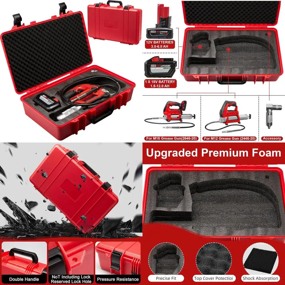 

Portable Storage Bag with Handle for Milwaukee M18 & M12 Grease Guns - High-Density Foam Protection for Batteries and Accessorie