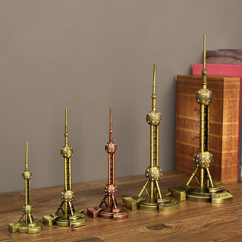 Oriental Pearl Tower Metal Building Model Ornament Shanghai Tourism Souvenir Gifts Crafts Desktop Ornaments