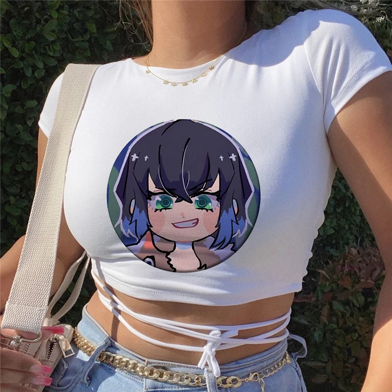 Demon Slayer Graphic Print T-shirt Women Harajuku Aesthetic White Crop Tops Tshirt Tee Japan Anime Ullzang Summer Female T Shirt