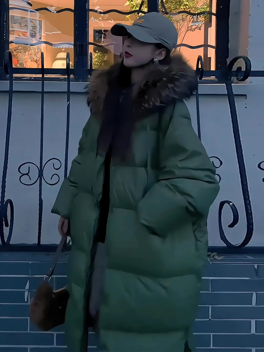 Jaet largo de plumas para mujer 2024 invierno nuevo Sle Commute Sle blanco Du abajo abrigo con cuello de piel moderno perezoso de gama alta F...