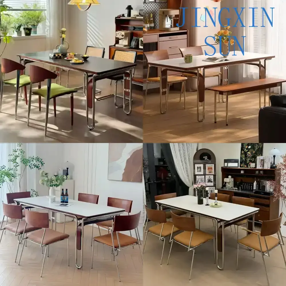 Floating Slate and Solid Wood Dining Table for Modern Home | Rectangular Table with Stainless Steel Frame for Bauhaus Style