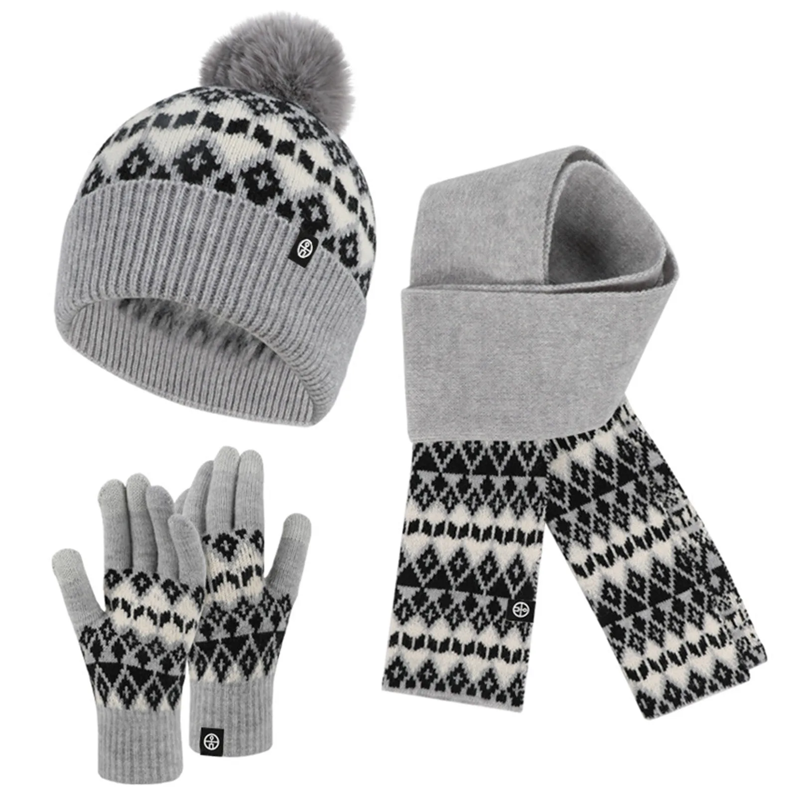 Winter Womens Beanie Hat Scarf Gloves Set Warm Beanie Hat Set With Cute Print Warm Beanie Hat Thick Scarf Beanie Hat Scarves