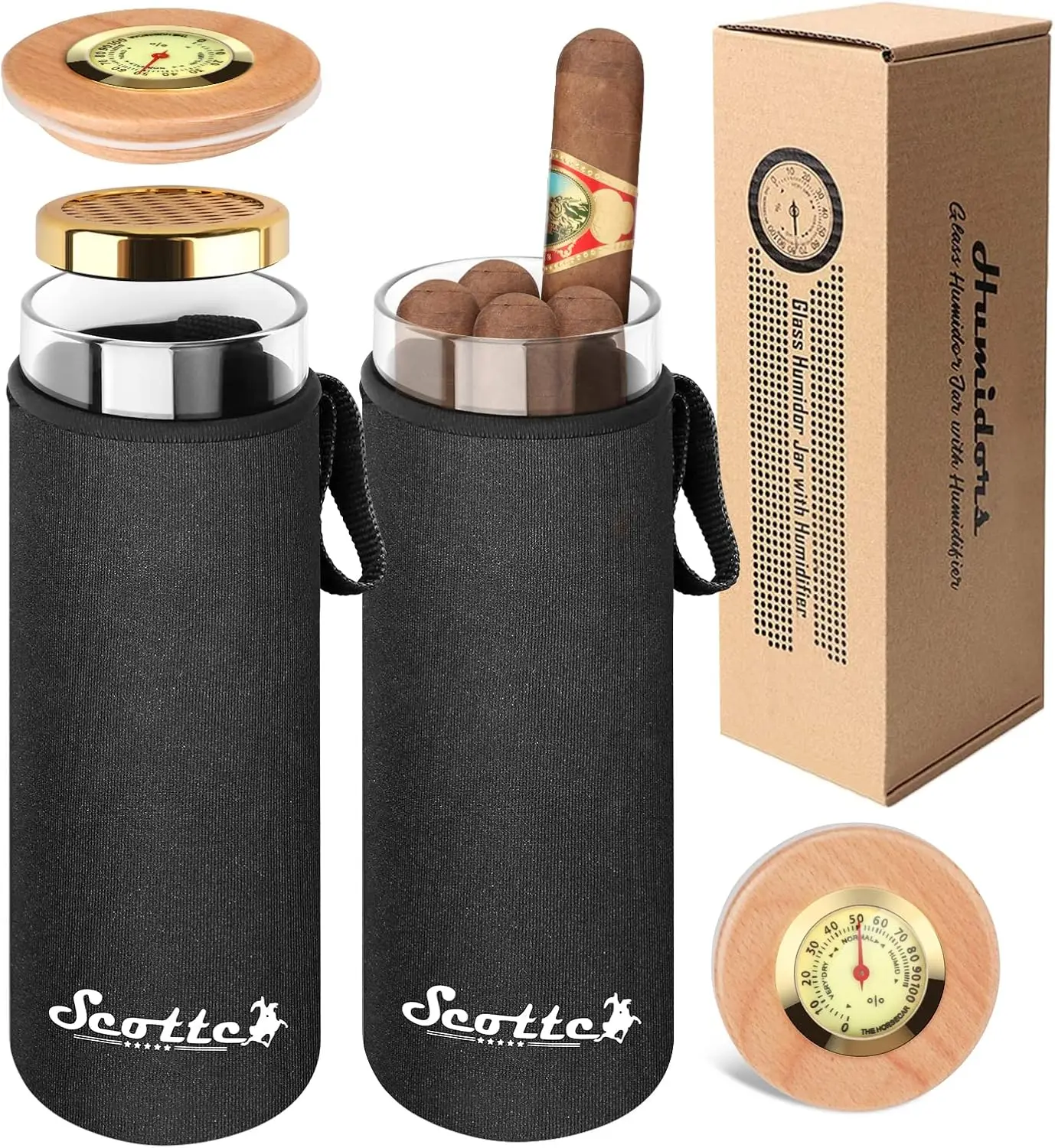 Cigar Case Humidor Gift Box Cigars Jar Humidifiers, Travel Cigar Tube for 4 to 5 Cigars