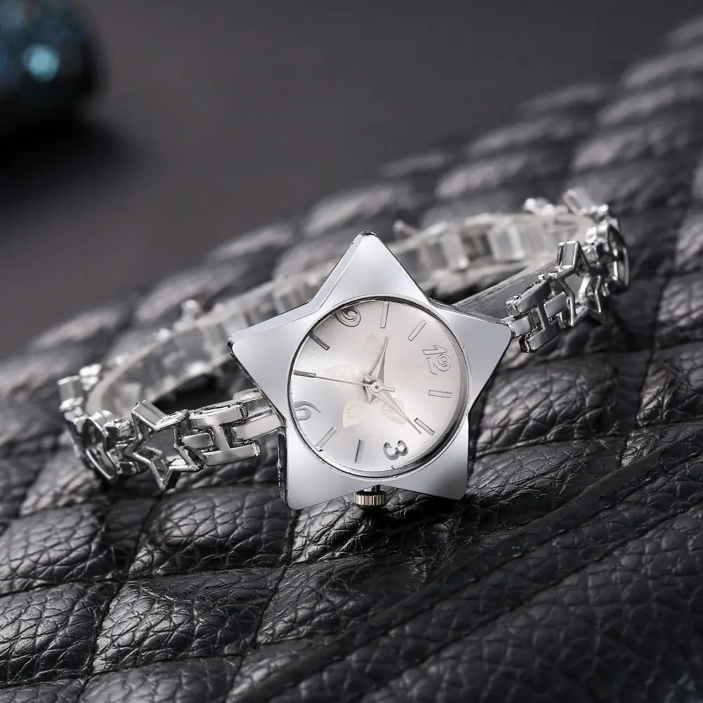 Luxury Zinc Alloy Star Watch Gold Silver Y2k Charm Star Shape Bracelet Wristwatch Simple Chain Watches Girls Gift