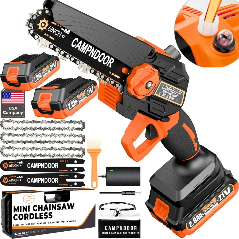 

2x2000mAh Mini Chain Saw Battery Powered - Self Oiling Handheld Electric Chainsaw-Small Hand Saw for Wood Cutting,Tree Clearance