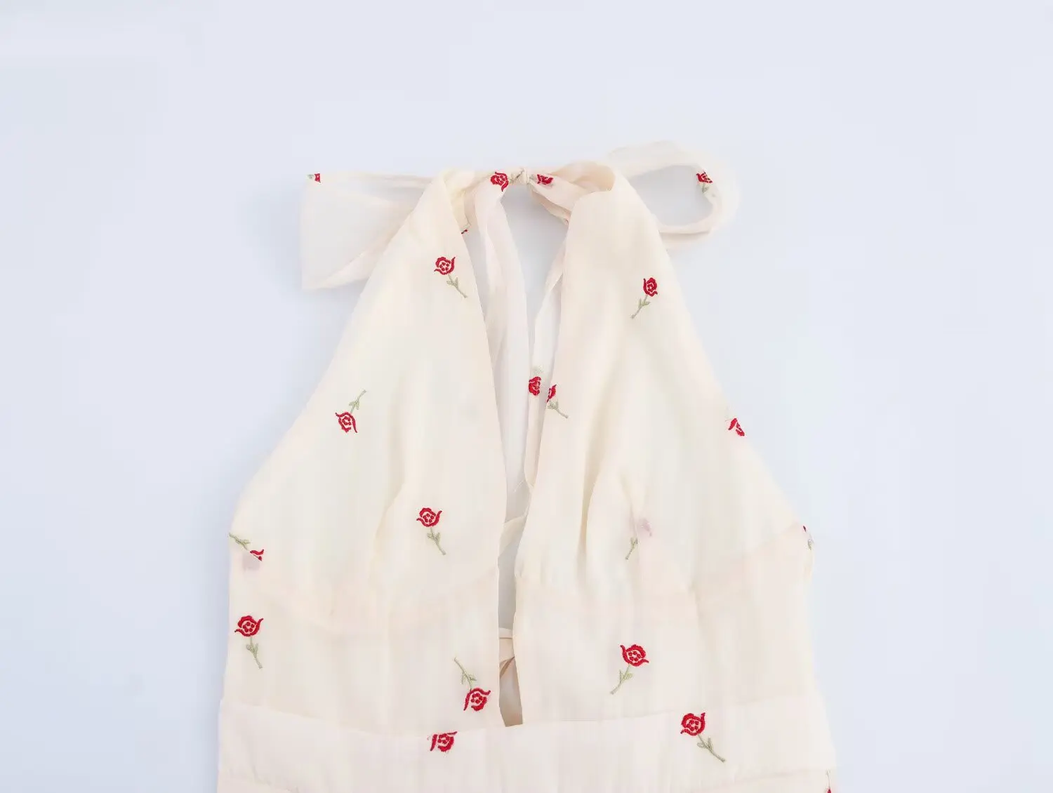 Rara 2025 nova chegada feminina halter pescoço gravata-back bordado em camadas midi vestido para primavera verão wear