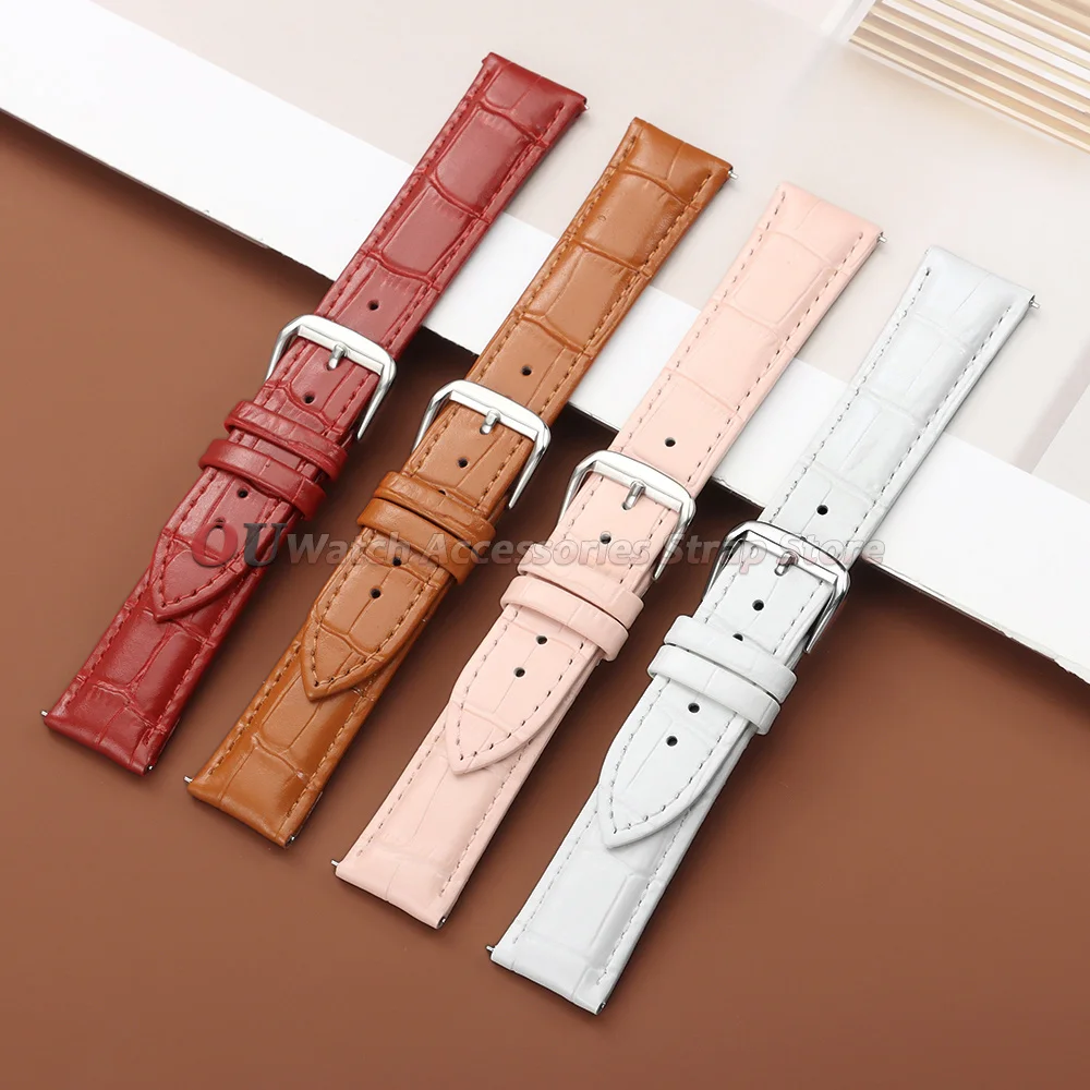 12mm 14mm 16mm 18mm 20mm 22mm 24mm Genuine Leather Watchstrap for Seiko Watchband Soft Quick Release Men Women for DW Bracelets