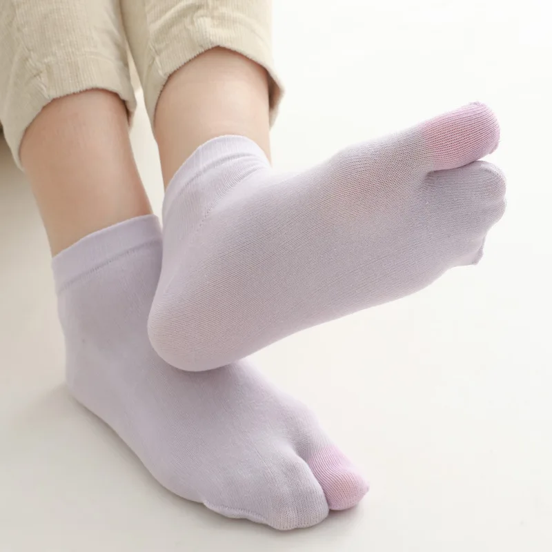5 Pairs Women Short Tube Two-finger Socks Low Tube Candy Color Spring Summer Cotton Sub-toe Socks Breathable Sweat-absorbing