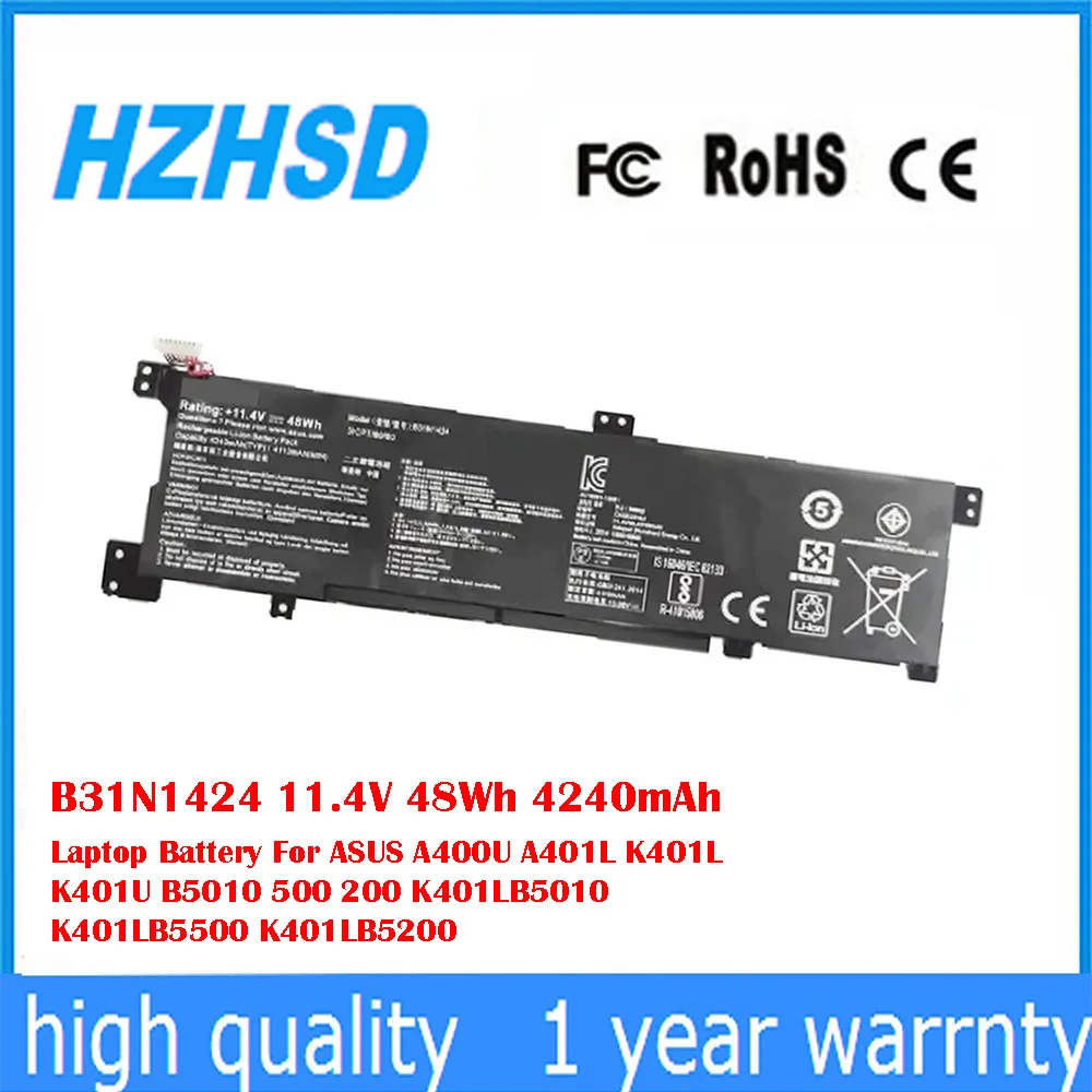 

B31N1424 11.4V 48Wh 4240mAh Laptop Battery For ASUS A400U A401L K401L K401U B5010 500 200 K401LB5010 K401LB5500 K401LB5200
