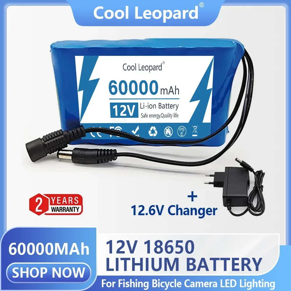

18650 3S2P 12V 60000mah Original Lithium Ion Battery DC 12.6V 60Ah Rechargeable CCTV, Camera Monitor Replacement Battery+Charger