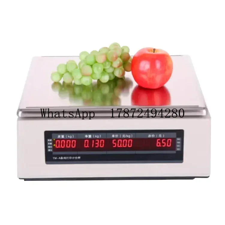 Price Computing Digital Scale with Barcode Printer - Retail Supermarket Weight Label Printing Tool