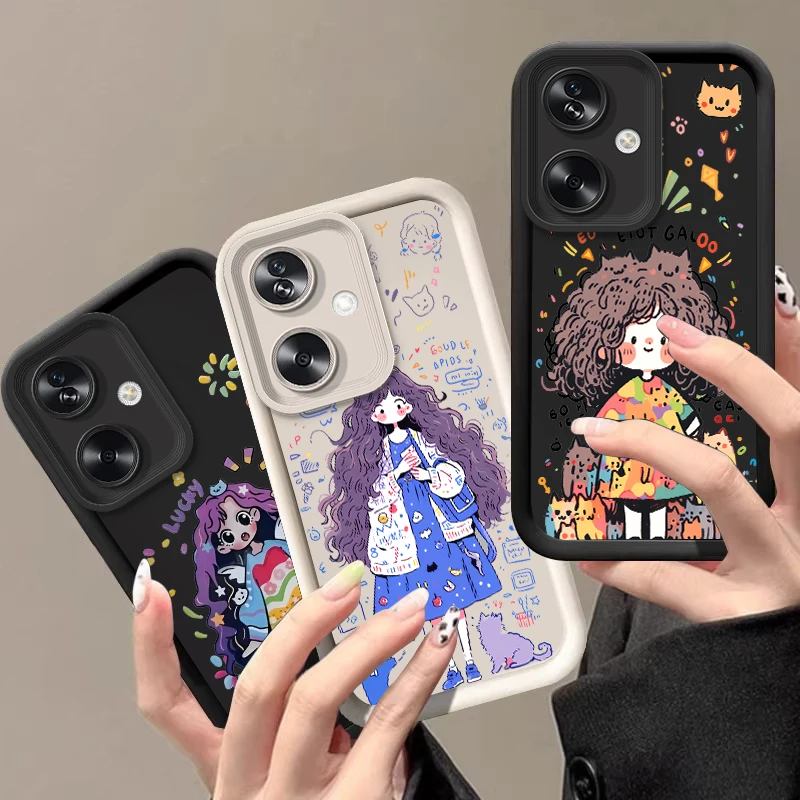 Happy Anime Girl For Oppo Reno 11F 4Z 10 12 PRO A79 60 5G 40 58 78 74 Realme GT 6 C67 Find X3 Lite Soft Silicone Phone Case