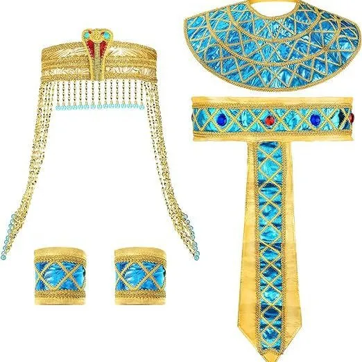 Egyptische kostuumaccessoires set Egyptische farao-hoofddeksel Egyptische kraag polsbandjes voor Halloween rollenspel cosplay