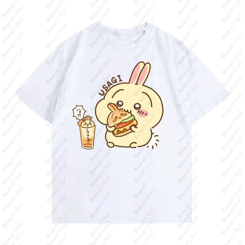 جديد اليابان Chiikawa الكرتون طباعة المرأة أنيمي نمط غير رسمي قصيرة الأكمام تي شيرت الصيف الشارع موضة المرأة ملابس علوية من القطن تيز