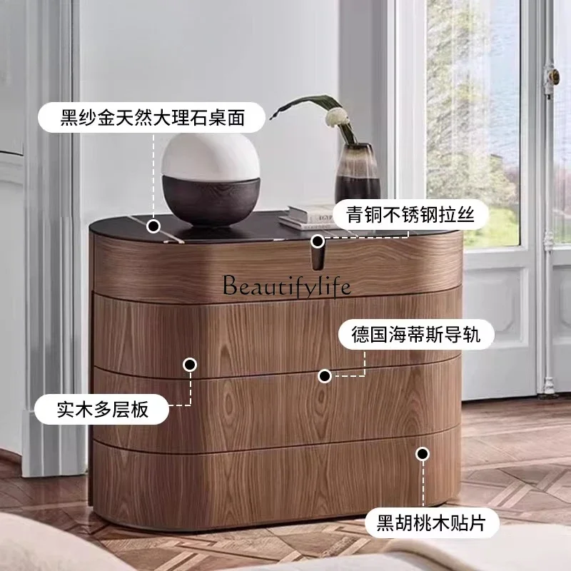 

yj32 Black walnut leather solid wood chest, black yarn gold natural marble entrance cabinet