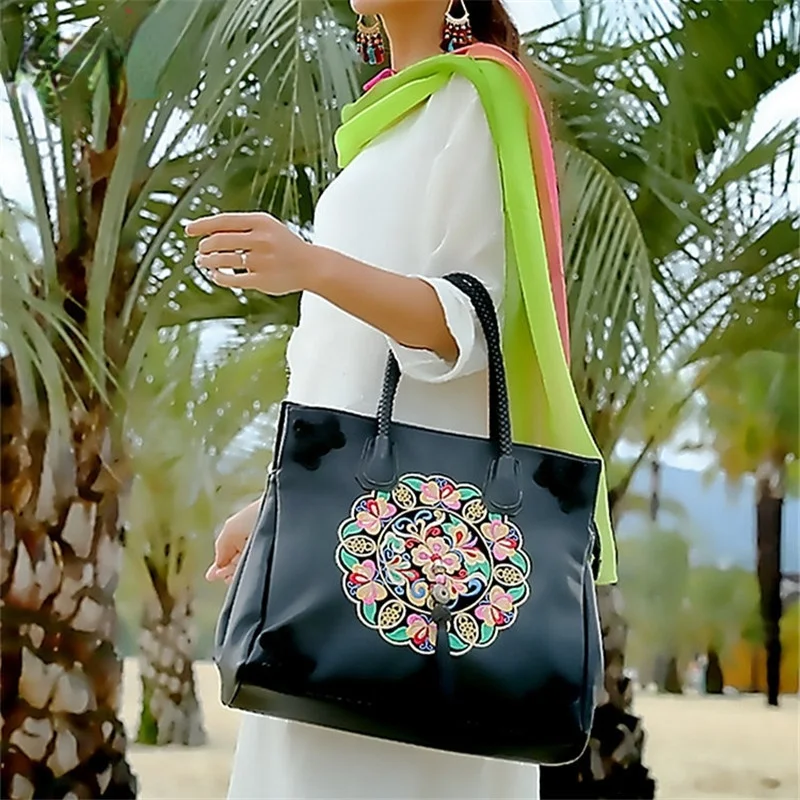 MOTAORA Chinese Style Embroidery Luxury Designer Handbag For Women PU Leather Large Capacity Fashion Bags For Ladies Tote Bag