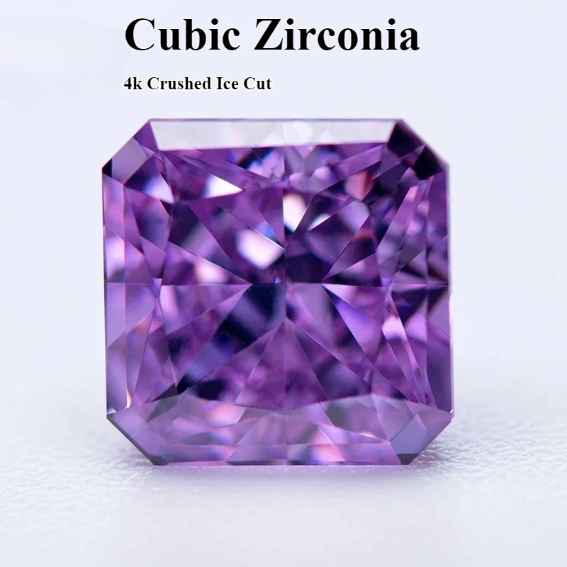

Cubic Zirconia Purple Color Asscher Shape 5A Grade Quality 4k Crushed Ice Cut Loose Lab Synthetic Gemstone Charms Women Jewelry