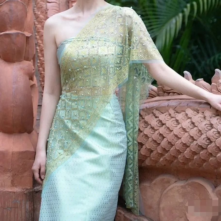 

16Style Summer Thailand Traditional Dress Xishuangbanna 3Pc Set Dai National Wind Dai Clothing Full Dai Pha Sin Tourist Clothing