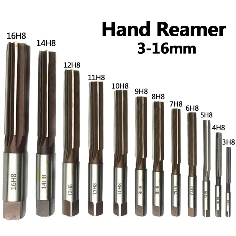 3-16mm HSS Hand Reamer Set Precision H8 9SiCr Straight-shank Chucking Engineering Milling Cutter Tool