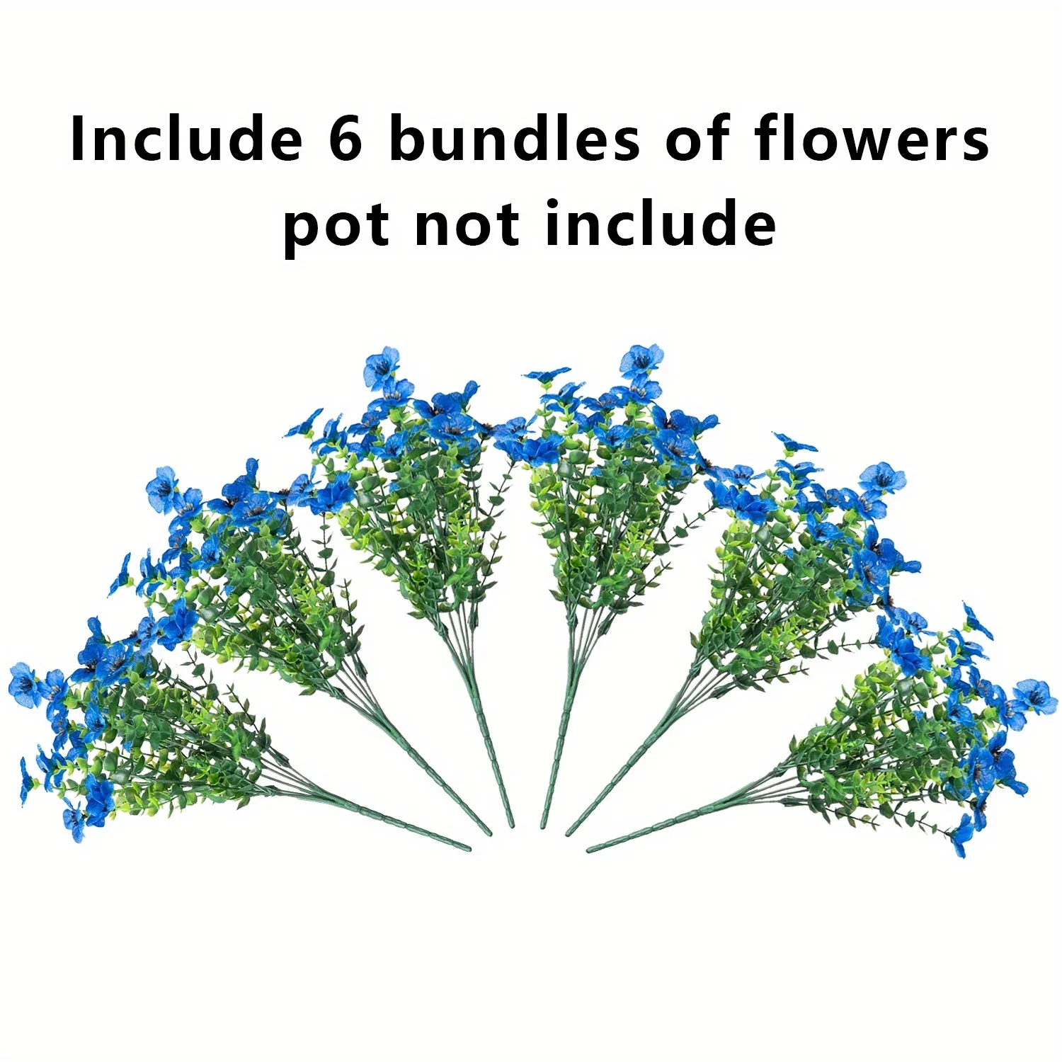 6 مجموعات من الأقحوان القماشية الزرقاء مع الأوكالبتوس، ديكور حديقة واقعي منخفض الصيانة للشرفات والباحات والباحات