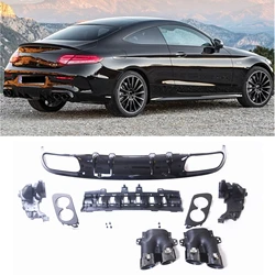 For Mercedes-Benz W205 C Class Coupe 2 Door 2015-2021 AMG C43 Style Rear Bumper Diffuser Lip+Black Exhaust Tips Muffler Pipe Kit