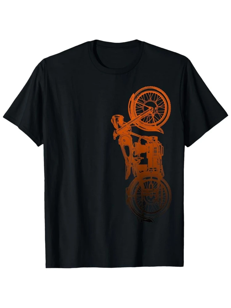 

Vintage Motorcycle Retro Biker Graphic with Orange Motorcycle Design-100% cotton O-neck short sleeve printed men's T-shirt.