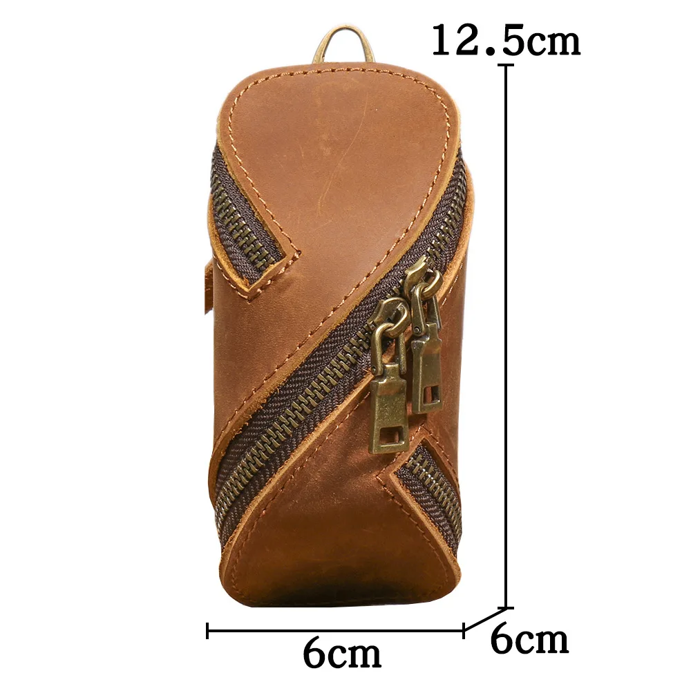 Unisex Creative Genuine Leather Key Cover Layer Leather Handheld Mini Zipper Small Bag Summer New Solid Color Car Key Wallet