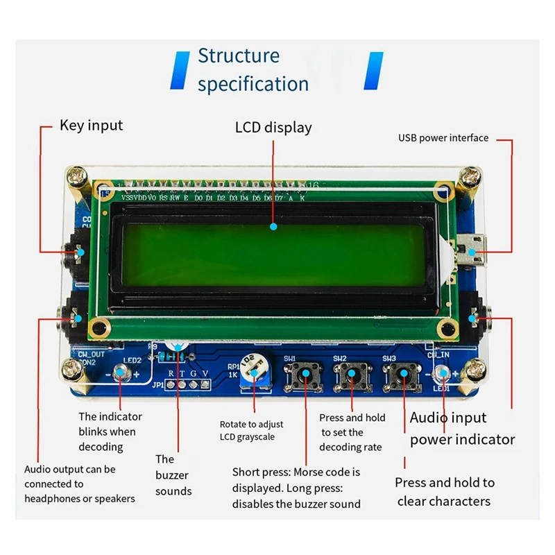 Upgraded HU-069B CW Morse Code Decoder Trainer Parts Electronic DIY Circuit Board Welding Practice Kit