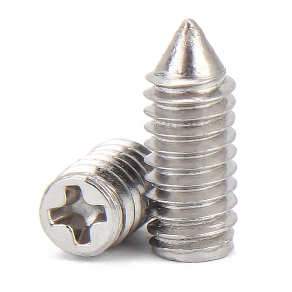 M2 M2.5 M3 M4 304 Stainless Steel Cross Groove Pointed Locking Machine Screw Cross Cone End Headless Bolt