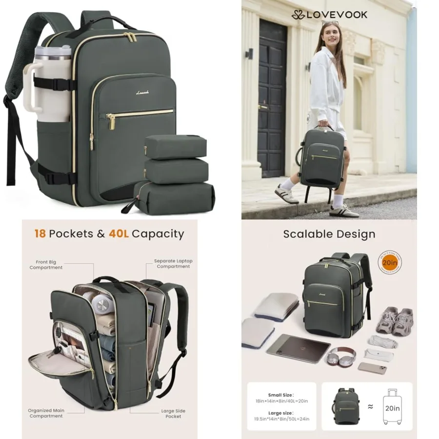 

40L Large Travel Backpack for Women Men, 17 Inch Carry on Backpack for Traveling on Airplane, Personal Item Travel Bag Airline