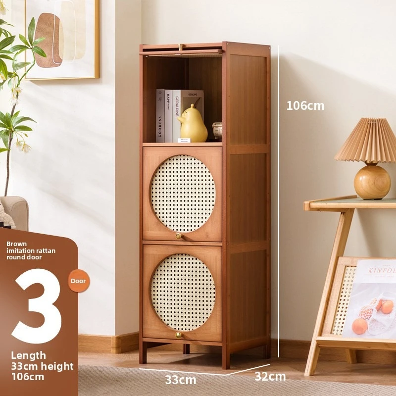 Retro style bamboo and wood storage cabinet, cream style multi-layer shoe cabinet, living room bucket cabinet, storage cabinet