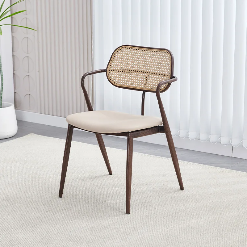 كرسي الروطان في العصور الوسطى كرسي طعام قابل للتكديس مسند ظهر منزلي مقعد مكتب مقهى شرفة كرسي ترفيهي كرسي طاولة طعام #1